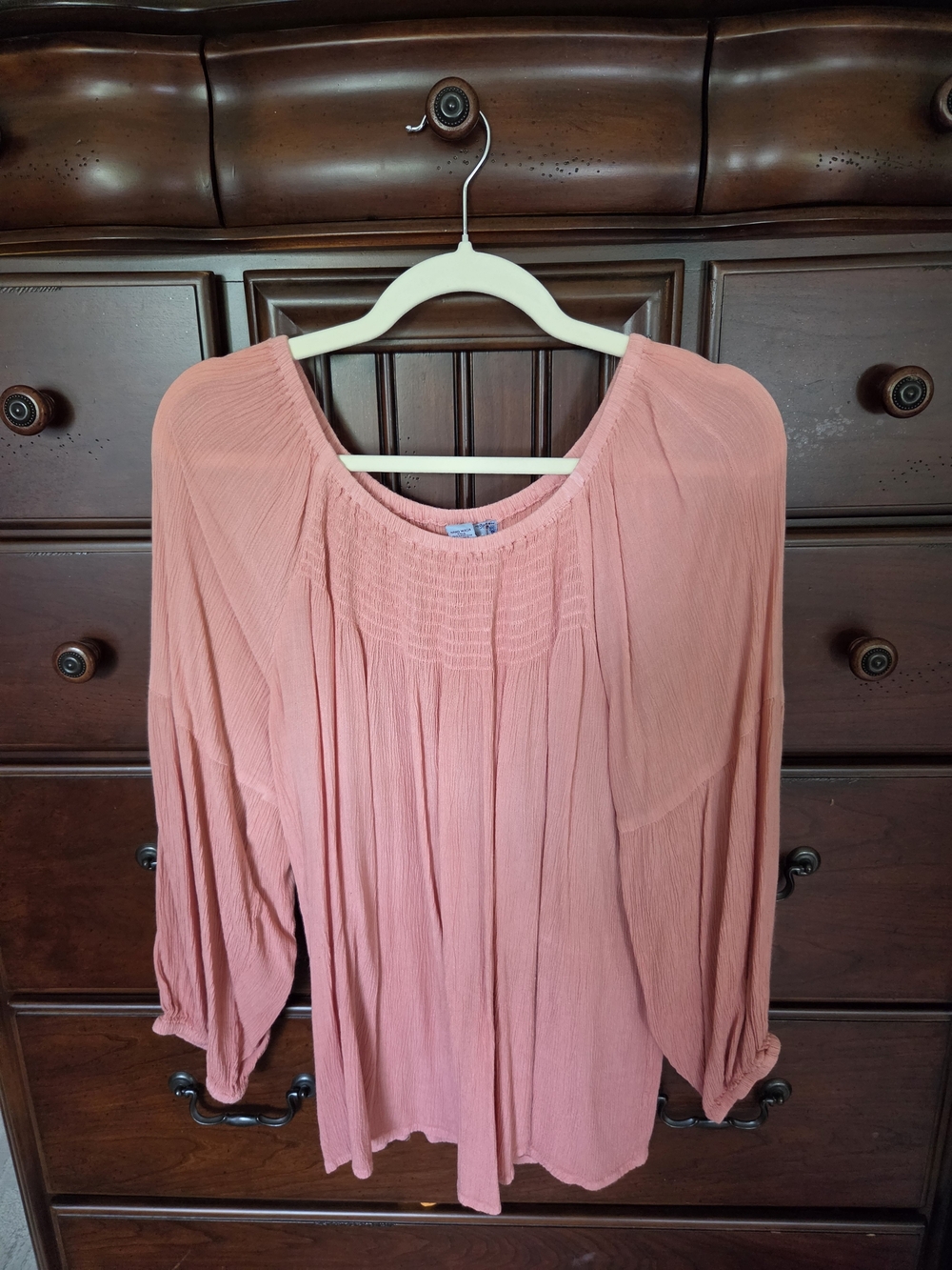 Studio West Coral Textured Peasant Top